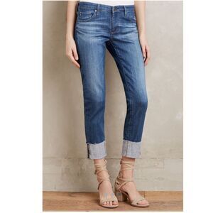 AG × Anthropologie Stevie Low‑Rise Slim Straight Cuffed Ankle Jeans Size 29